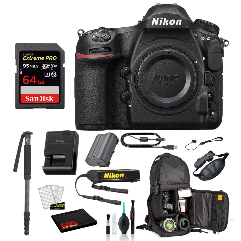 Nikon D850 DSLR Camera Body Only Bundle – Includes SanDisk 64GB Extreme PRO Card + Sling Backpack + MORE  International