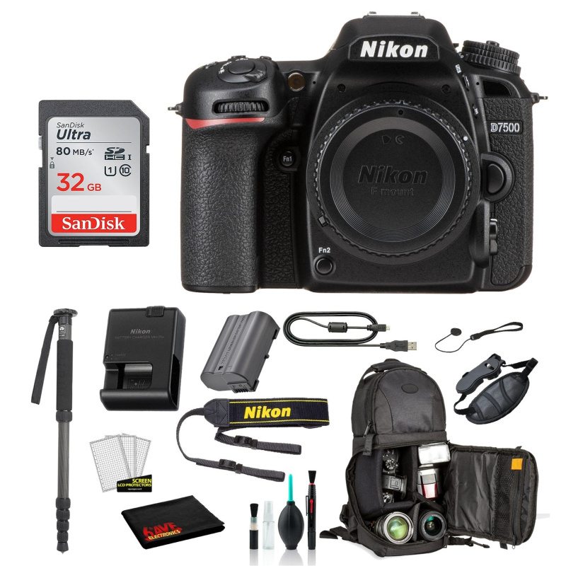Nikon D7500 DSLR Camera (Body Only)  Bundle – Includes SanDisk  32GB SD Card + Sling Backpack + MORE - International