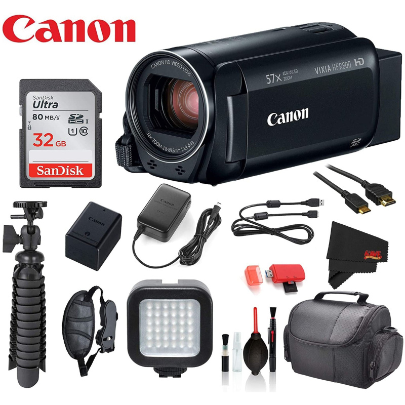 Canon VIXIA HF R800 Camcorder (Black) with   SanDisk 32gb SD card + Deluxe Cleaning Kit + 12 Tripod + MORE (International Model)