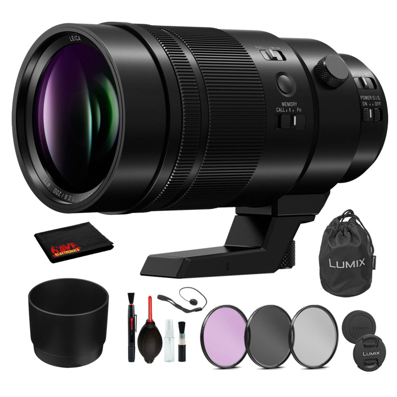 Panasonic Leica DG Elmarit 200mm f/2.8 POWER O.I.S. Lens with Bundle: 3PC Filter Kit + Deluxe Lens Cleaning Kit + More