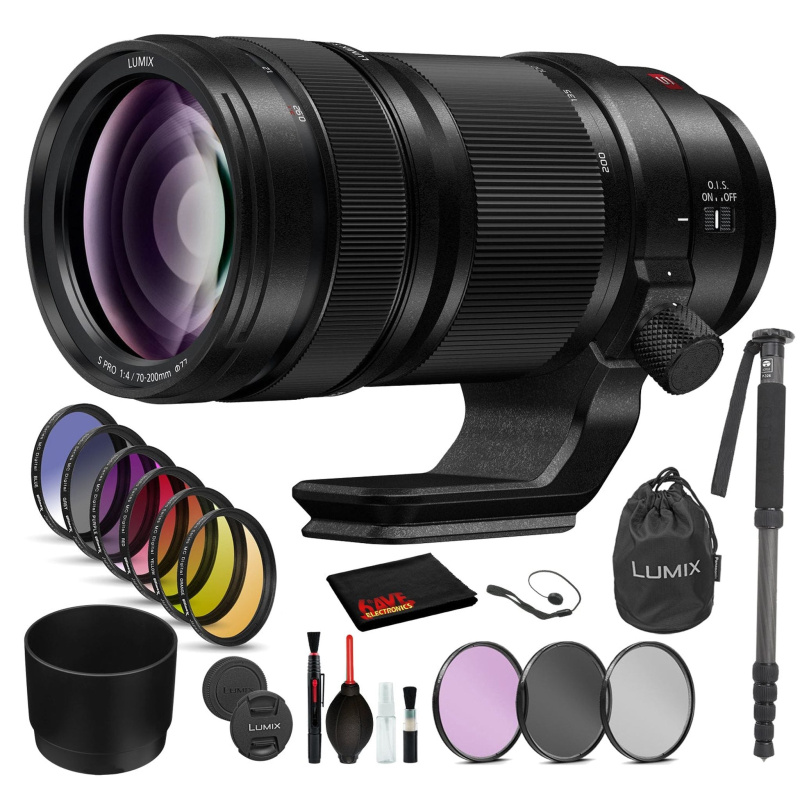 Panasonic Lumix S PRO 70-200mm f/4 O.I.S. Lens with: Sandisk Extreme Pro 64GB SD Card, 9PC Filter Kit + More