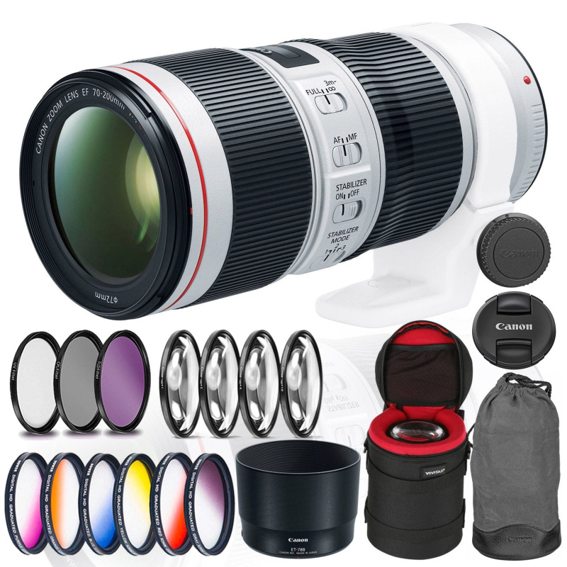 Canon EF 70-200mm f/4L IS II USM Lens Bundle with Cleaning Kit, Filter Kits, and Padded Lens Case (International Model)