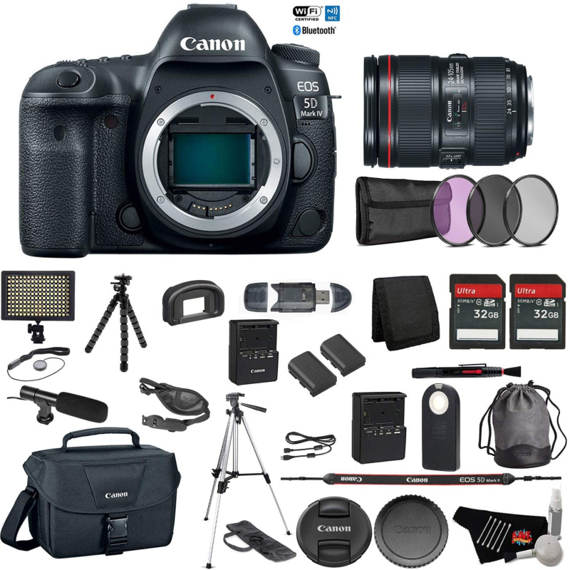 Canon EOS 5D Mark IV Digital SLR Camera with 24-105mm f/4L II Lens - Bundle with Microphone + Screen Protectors + LED Li (International Model)