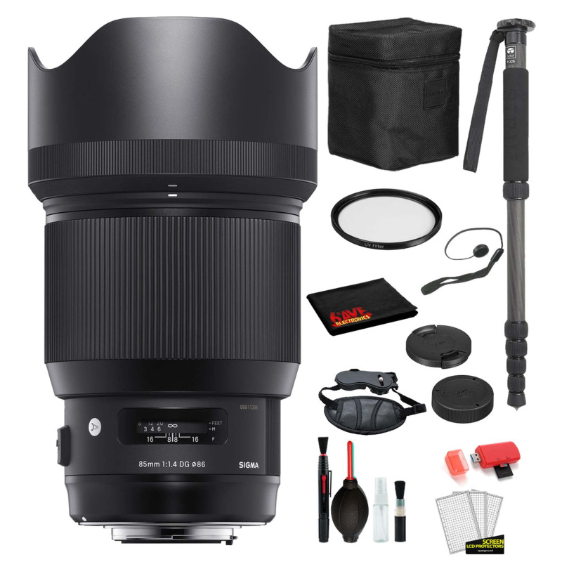 Sigma 85mm f/1.4 DG HSM Art Lens for Nikon F with Bundle Includes: UV Filter + 70?? Monopod + More
