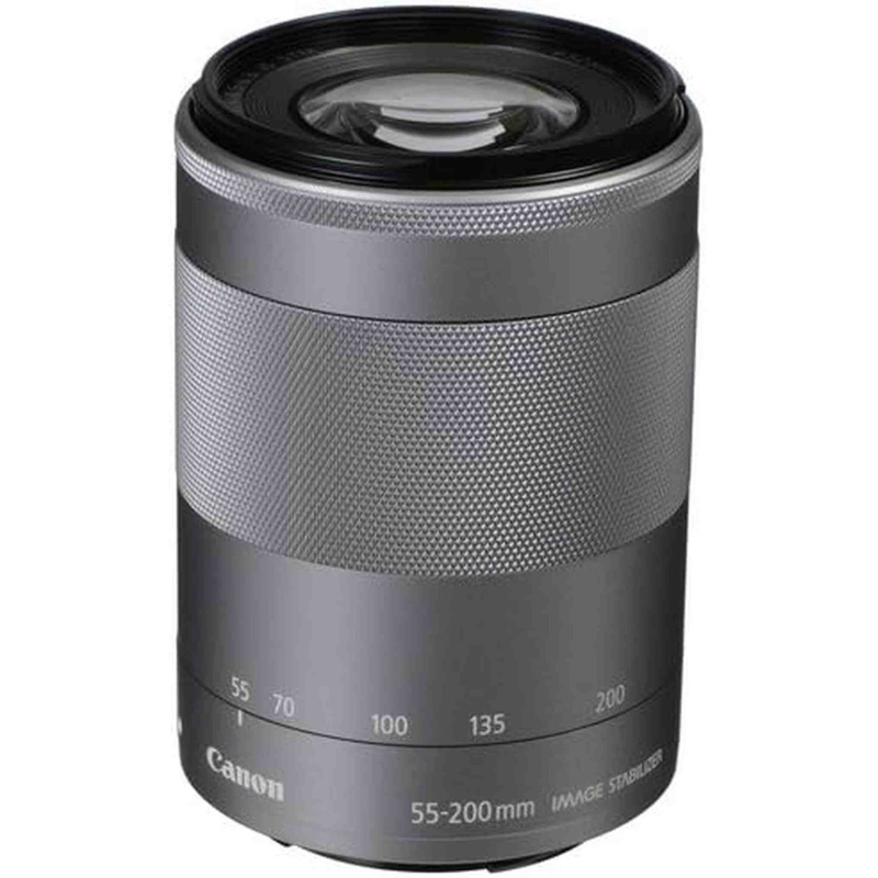 Canon EF-M 55-200mm f/4.5-6.3 IS STM Lens (Silver) Lens  Bundle Includes 3pc Filter Kit  + Deluxe Cleaning Kit + More (International Model)