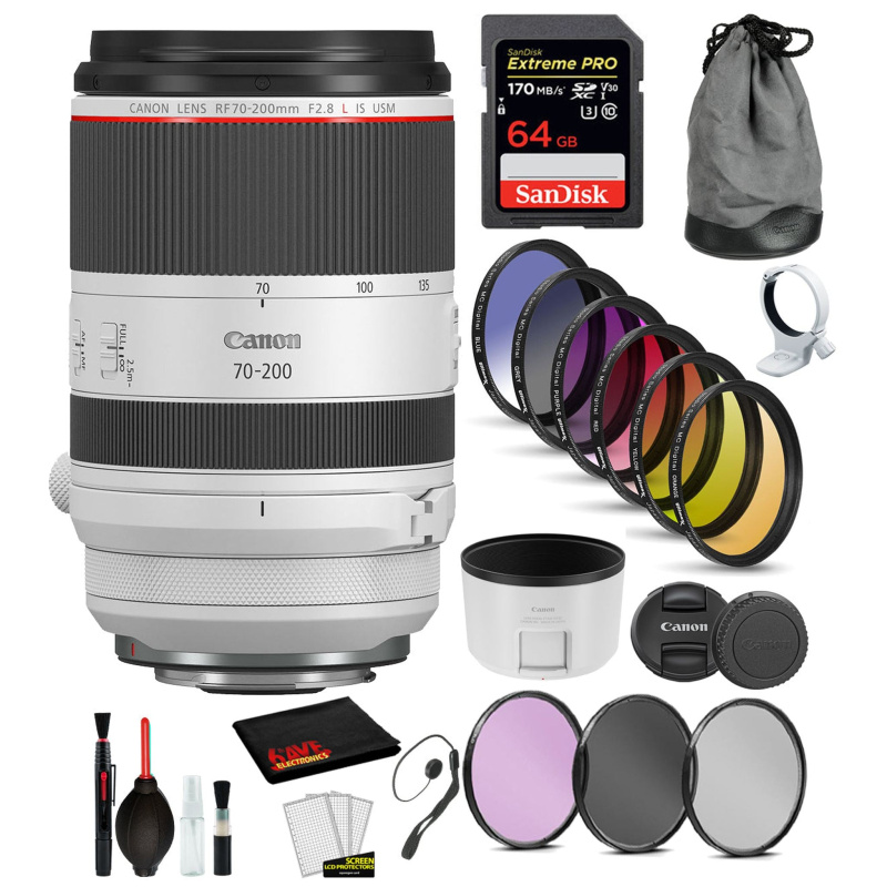 Canon RF 70-200mm f/2.8L IS USM Lens  (3792C002) withBundle  Includes: 9PC Filter Kit, Sandisk Extreme Pro 64gb + More (International Model)