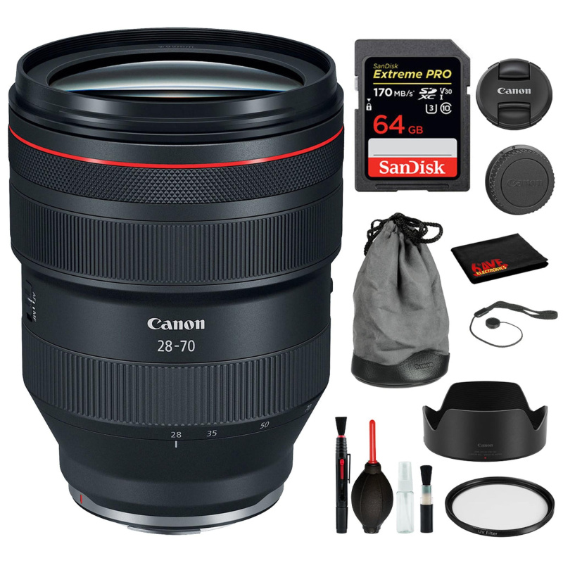 Canon RF 28-70mm f/2L USM Lens (3447C002) with Bundle Includes: UV Filter, Sandisk Extreme Pro 64gb + More (International Model)