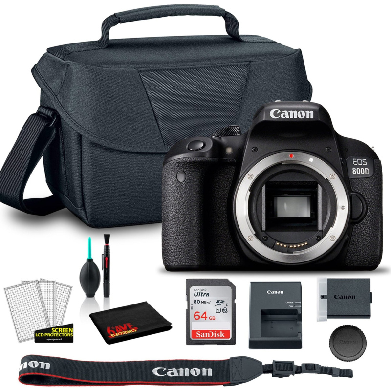 Canon EOS 800D DSLR Camera (Body Only) (1894C001AA) +  EOS Bag +  Sandisk Ultra 64GB Card + Clean and Care Set (International Model)