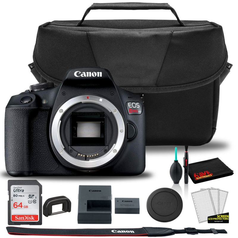 Canon EOS Rebel T7 DSLR Camera +  EOS Bag +  Sandisk Ultra 64GB Card + Cleaning Set And More (Kit Box) No Lens (International Model)