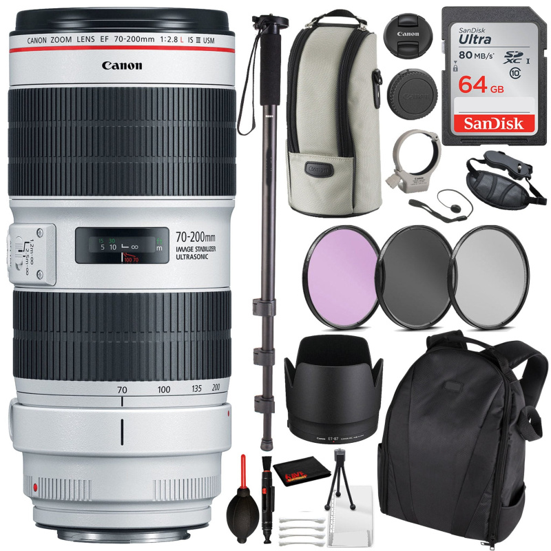 Canon EF 70-200mm f/4L IS II USM Lens (2309C002) Essential Bundle Kit for Canon EOS - International Model No Warranty