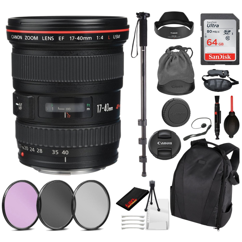 Canon EF 17-40mm f/4L USM Lens (8806A002) Essential Bundle for Canon EOS - International Model No Warranty
