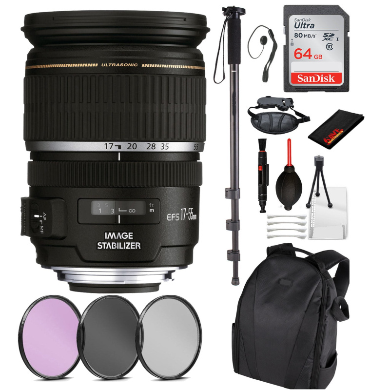 Canon EF-S 17-55mm f/2.8 IS USM Lens (1242B002) Essential Bundle Kit for Canon EOS - International Model No Warranty