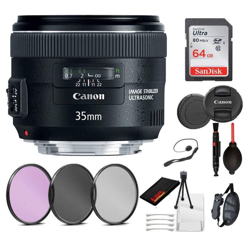Canon EF 35mm f/2 IS USM Lens (5178B002) Essential Bundle Kit for Canon EOS - International Model No Warranty