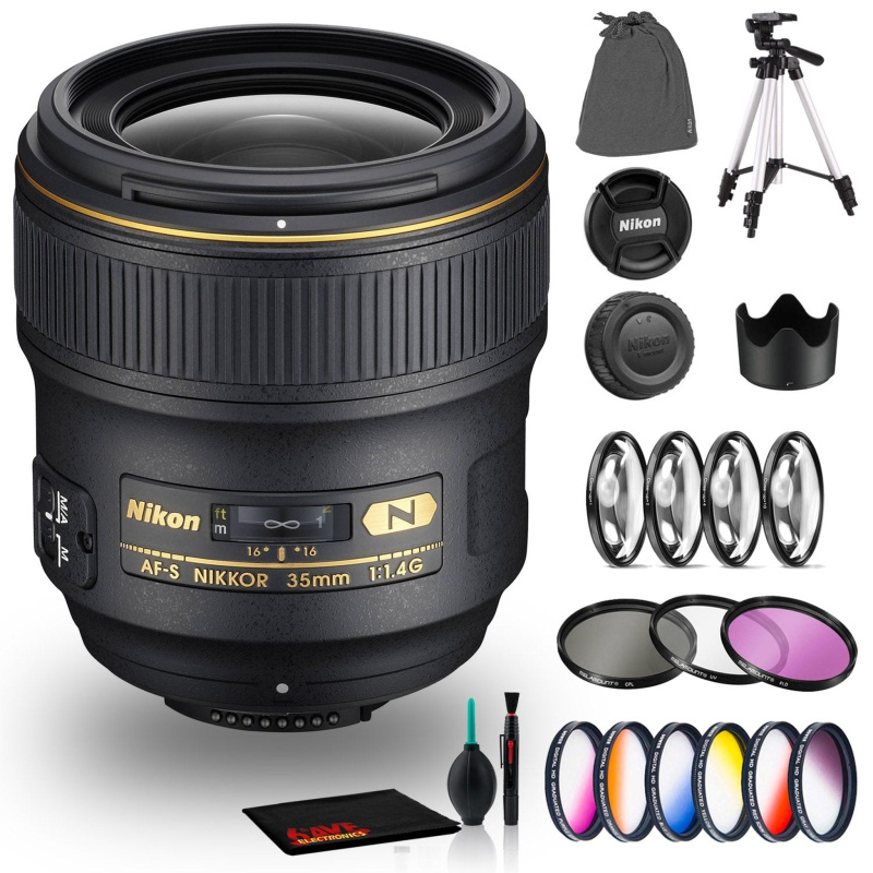 Nikon AF-S NIKKOR 35mm f/1.4G Lens Includes Filter Kits and Tripod (Intl Model) Bundle