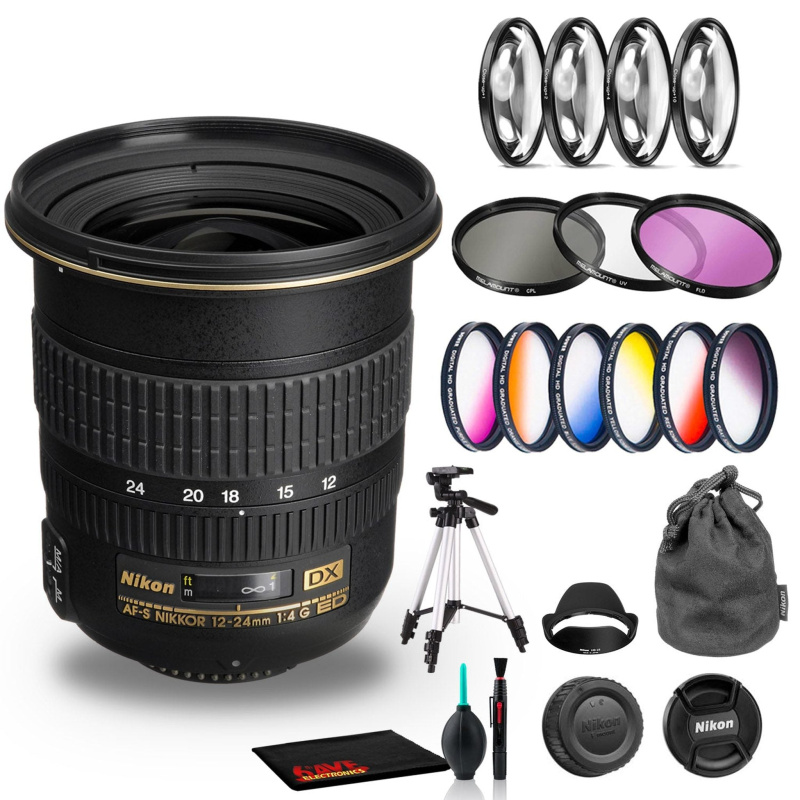 Nikon AF-S DX Zoom-NIKKOR 12-24mm f/4G IF-ED Lens Includes Filter Kits and Tripod (Intl Model) Bundle