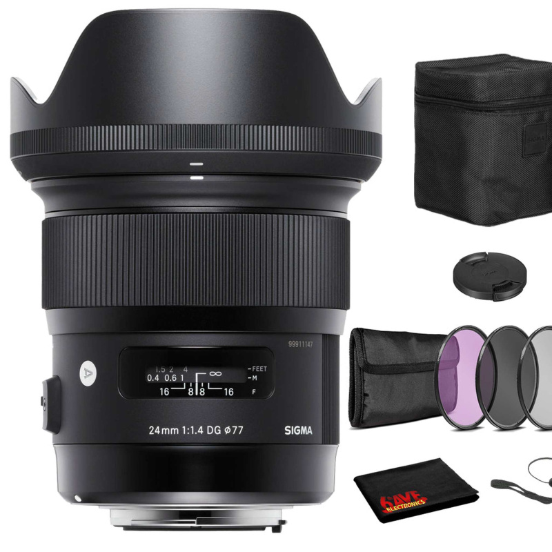 Sigma 24mm f/1.4 DG HSM Art Lens for Nikon F with Bundle: 3pc Filter Kit + More