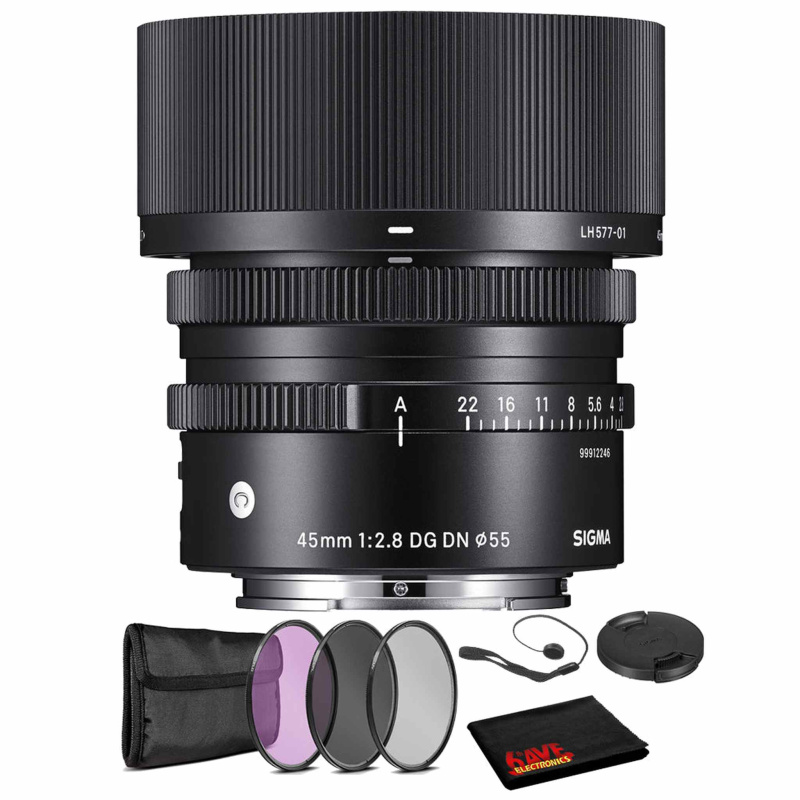 Sigma 45mm f/2.8 DG DN Contemporary Lens for Sony E with Bundle: 3pc Filter Kit + More