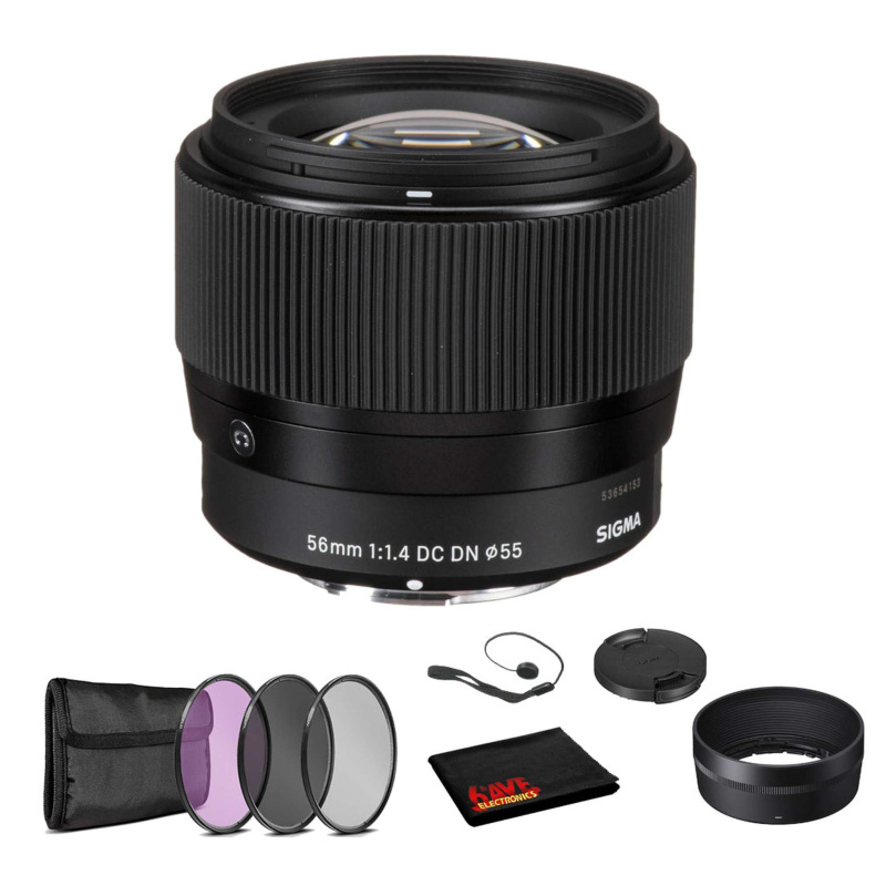 Sigma 56mm f/1.4 DC DN Contemporary Lens for Micro Four Thirds with Bundle: 3pc Filter Kit + More