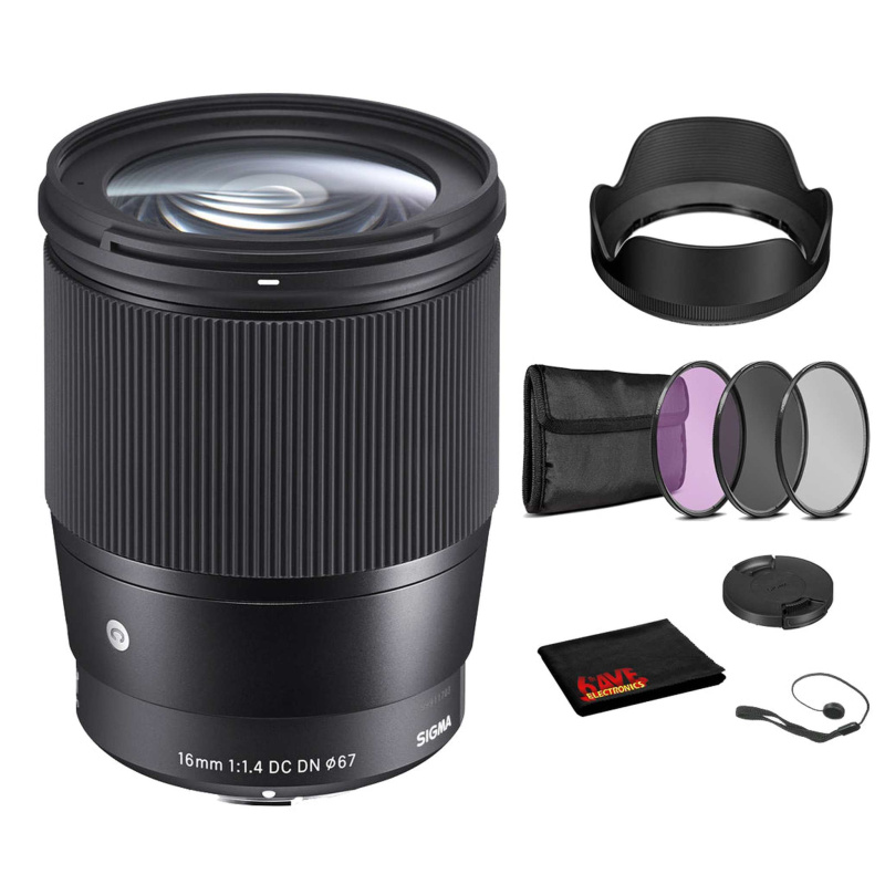 Sigma 16mm f/1.4 DC DN Contemporary Lens for Micro Four Thirds with Bundle: 3pc Filter Kit + More