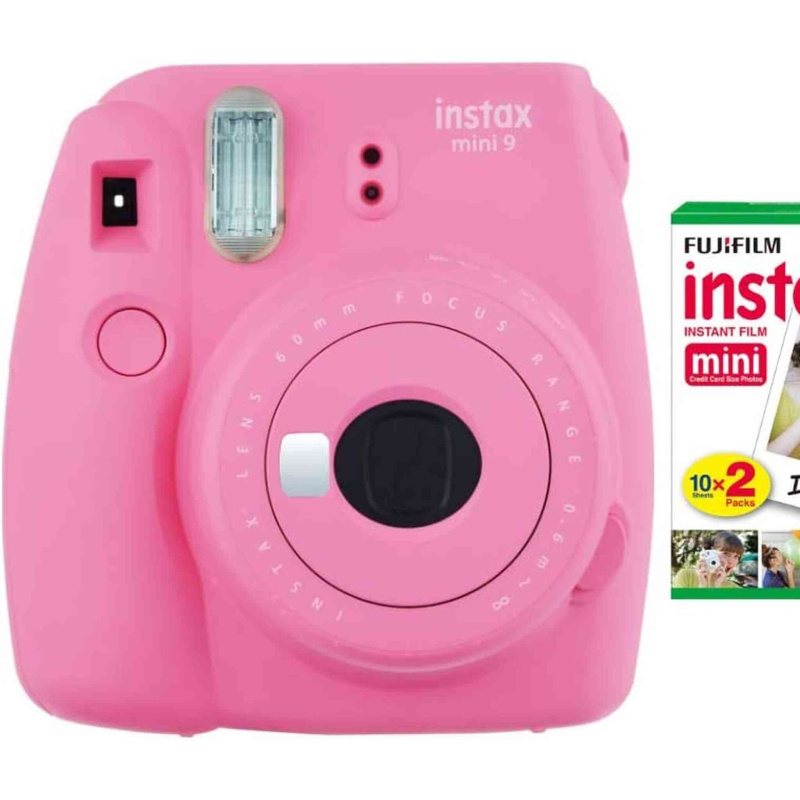 Fujifilm Instax Mini 9 Instant Camera (Flamingo Pink) with 20 Mini Films Bundle