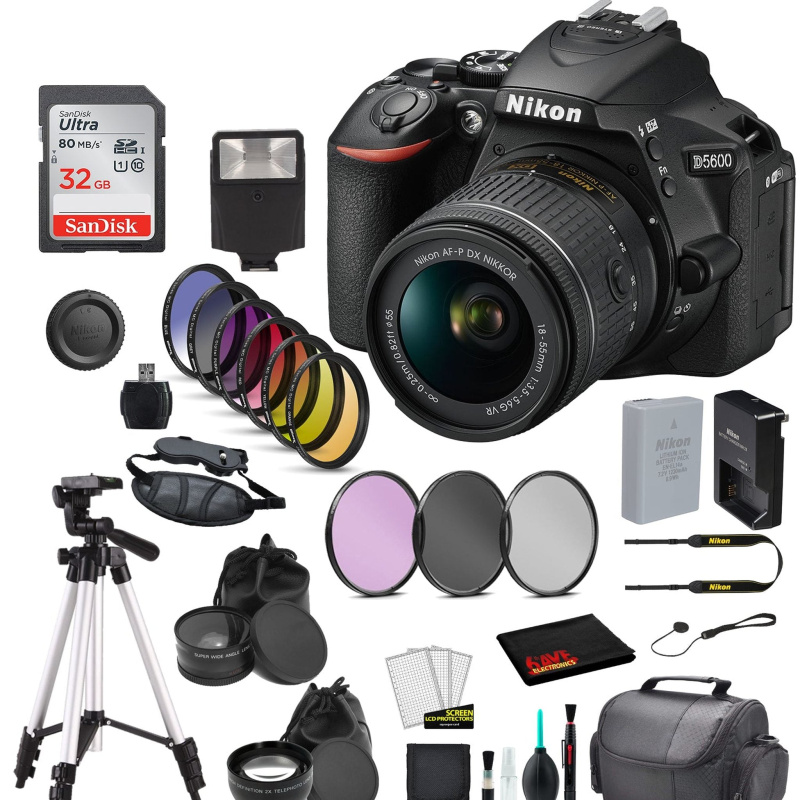 Nikon D5600 DSLR Camera w/ AF-P 18-Lens Bundle + 9PC Filter Kit