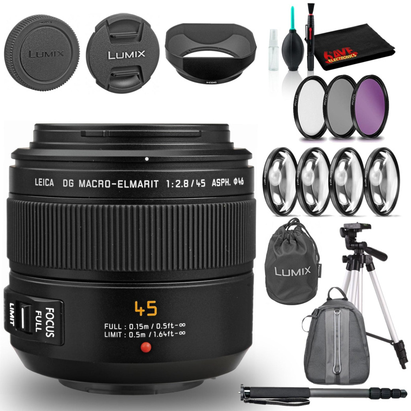 Panasonic Leica DG Macro-Elmarit 45mm f/2.8 ASPH. MEGA O.I.S. Lens With Bag Bundle