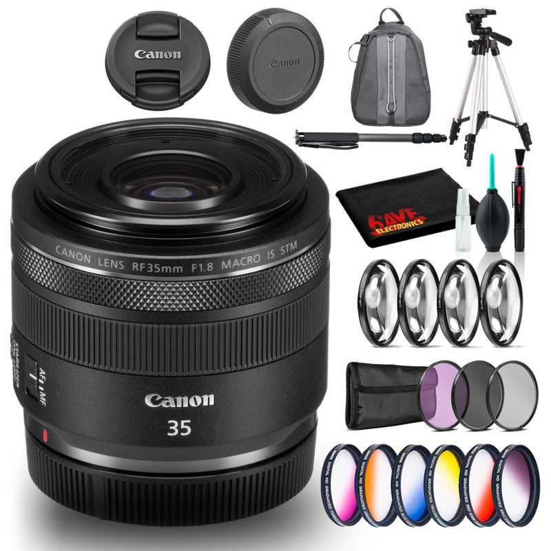 Canon RF 35mm f/1.8 IS Macro STM Lens (Intl Model) With Filters and Backpack (International Model)