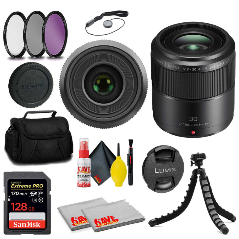 Panasonic Lumix G Macro 30mm f/2.8 ASPH. MEGA O.I.S. Lens + 128GB Card + MORE
