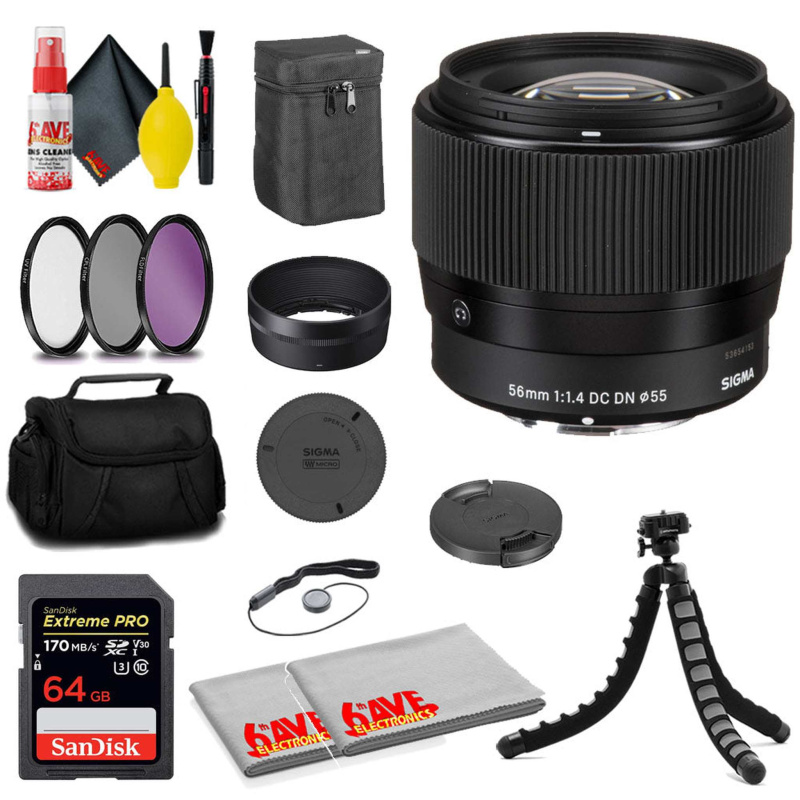 Sigma 56mm f/1.4 DC DN Contemporary Lens for Micro Four Thirds +64GB Card+ MORE