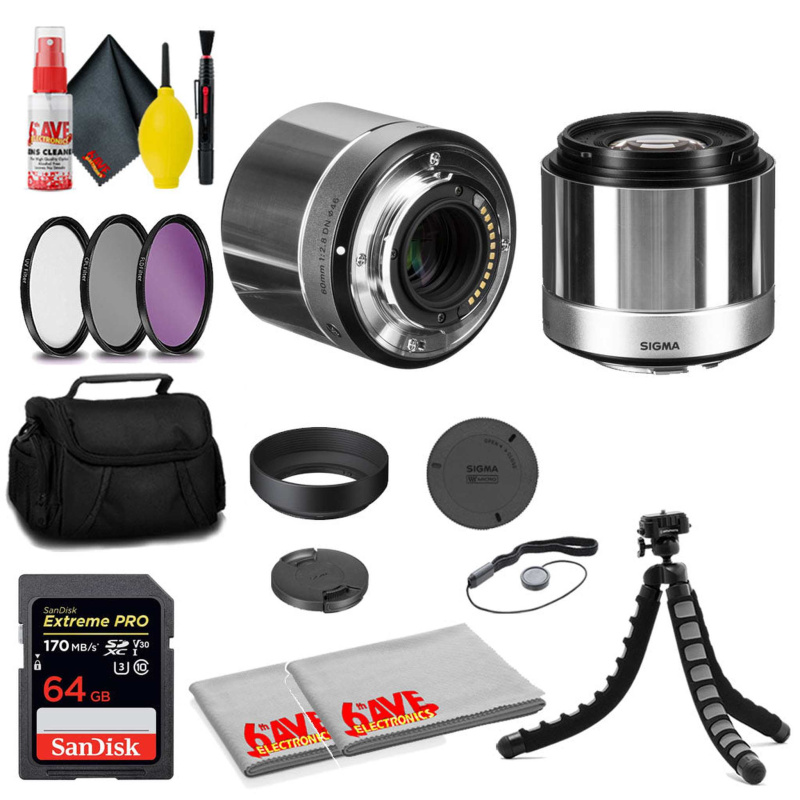Sigma 60mm f/2.8 DN Art Lens for Micro Four Thirds (Silver) + 64GB Card+ MORE