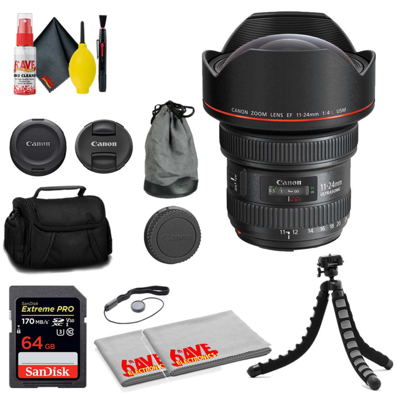 Canon EF 11-24mm f/4L USM Lens + SanDisk 64GB Card + Filter Kit + MORE (International Model)