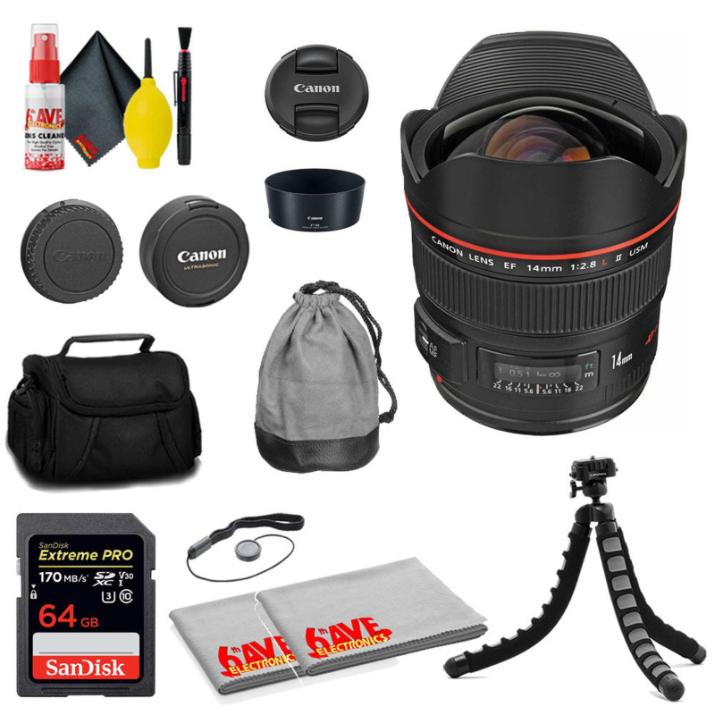 Canon EF 14mm f/2.8L II USM Lens + SanDisk 64GB Card + MORE (International Model)