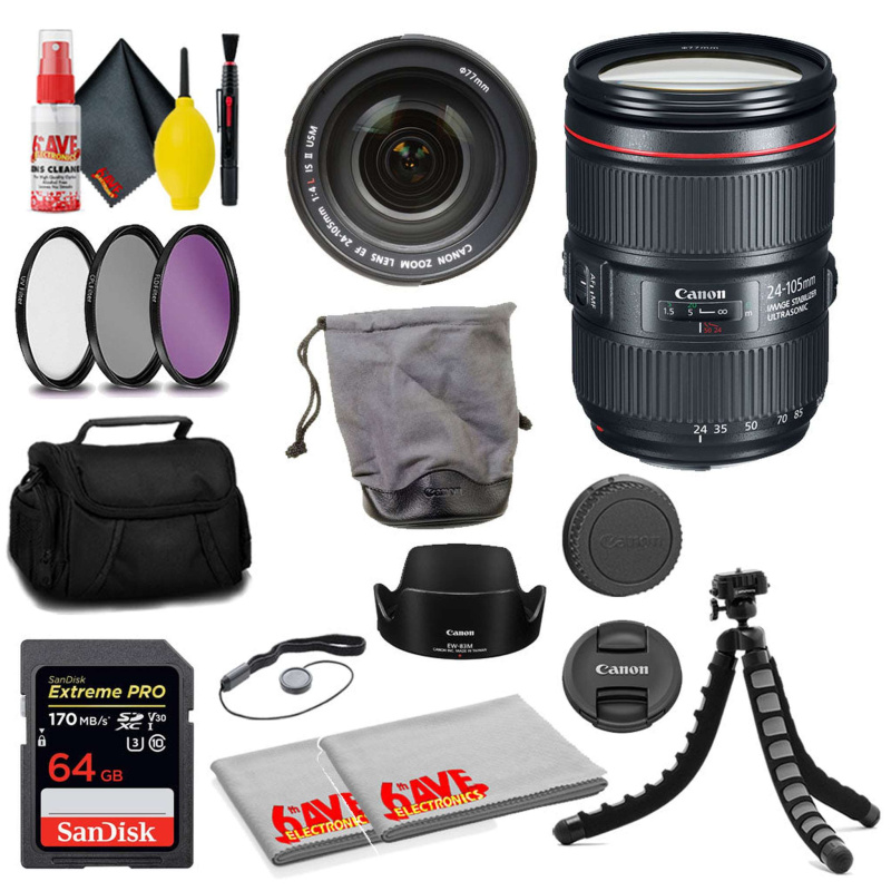 Canon EF 24-105mm f/4L IS II USM Lens + SanDisk 64GB Card + MORE (International Model)