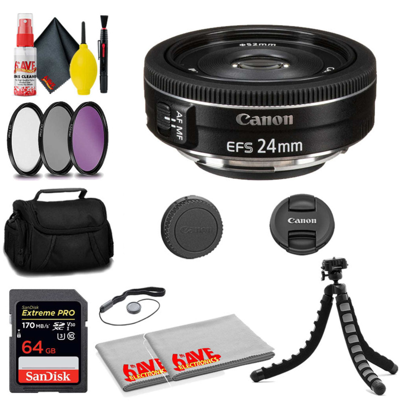Canon EF-S 24mm f/2.8 STM Lens + SanDisk 64GB Card + MORE (International Model)
