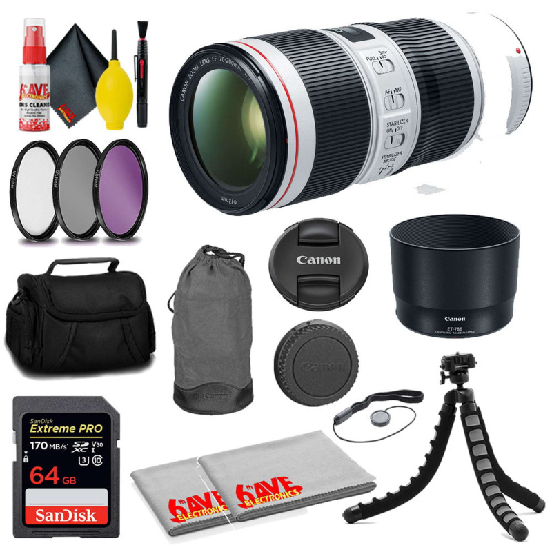 Canon EF 70-200mm f/4L IS II USM Lens + SanDisk 64GB Card + MORE (International Model)