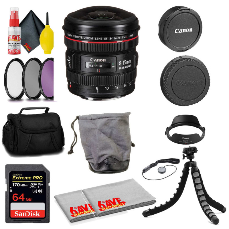 Canon EF 8-15mm f/4L Fisheye USM Lens + SanDisk 64GB Card + MORE (International Model)