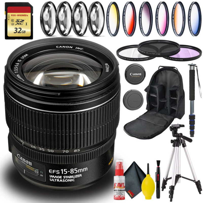Canon EF-S 15-85mm USM Lens (Intl Model) Includes Filters, Backpack, and More (International Model)