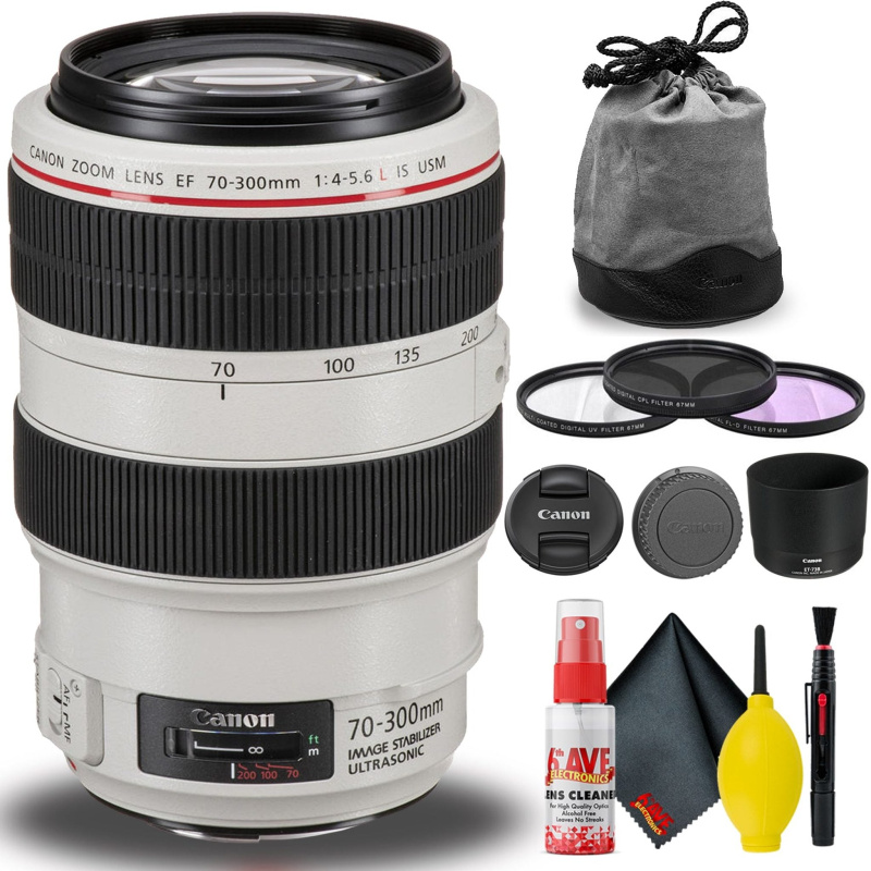 Canon EF 70-300mm f/4-5.6L IS USM Lens Includes Cleaning Kit and Filter Set (International Model)