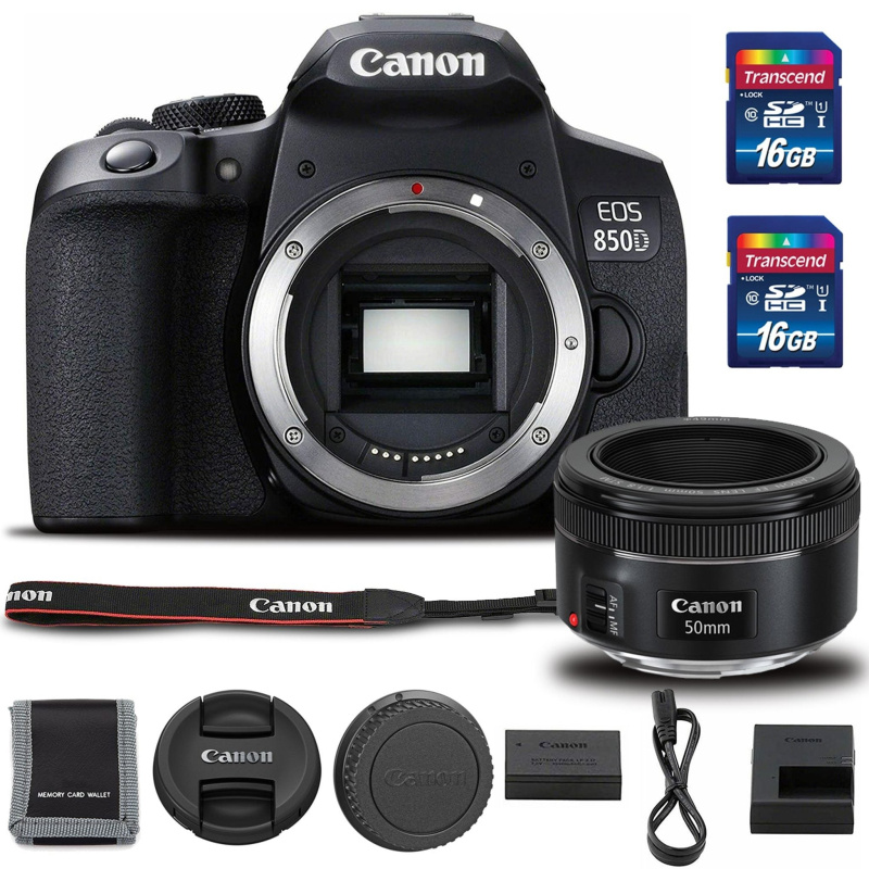 Canon EOS 850D DSLR Camera with 50mm F 1.8 STM Lens (Intl Model) + Cleaning Kit + (2)16GB SD Cards (International Model)