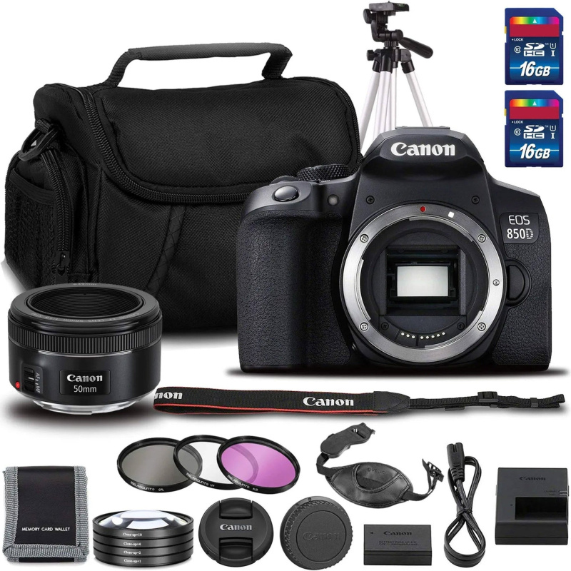Canon EOS 850D DSLR Camera with 50mm F 1.8 STM Lens (Intl Model) + Filter Kits + Full Size Tripod + Memory Kit + More (International Model)