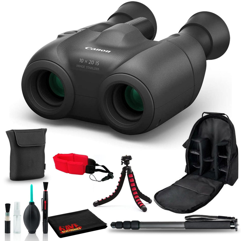 Canon 10x20 IS Binocular with Backpack, Strap, Monopod, 12in Tripod Bundle (International Model)