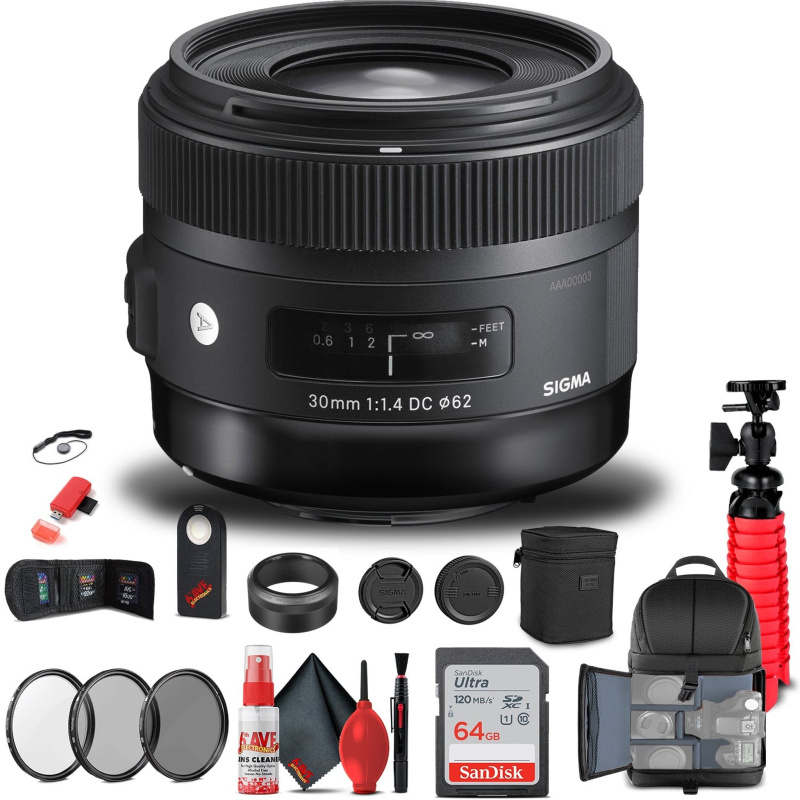 Sigma 30mm f/1.4 DC HSM Art Lens for Nikon F (301-306) Bundle