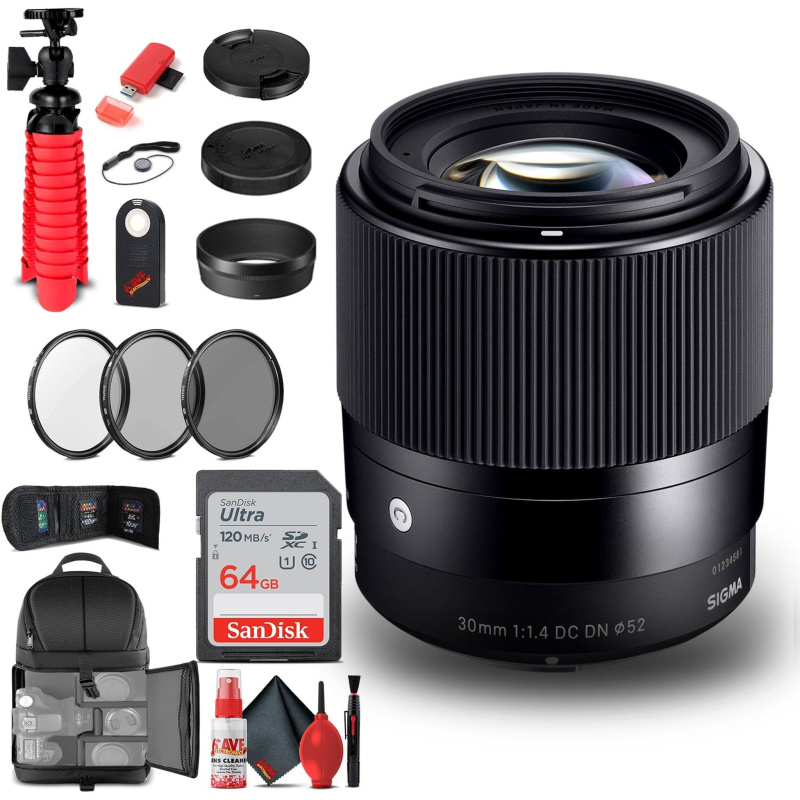 Sigma 30mm f/1.4 DC DN Contemporary Lens for Canon EF-M (302971) Bundle (International Model)