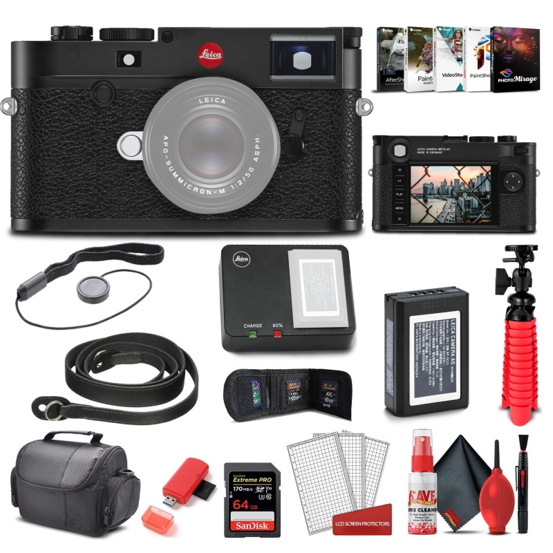 Leica M10 - R Digital Rangefinder Camera (Black Chrome) (20002) + 64GB Extreme Pro Card + Corel Photo Software + Card Reader + Case +  Cleaning Set +