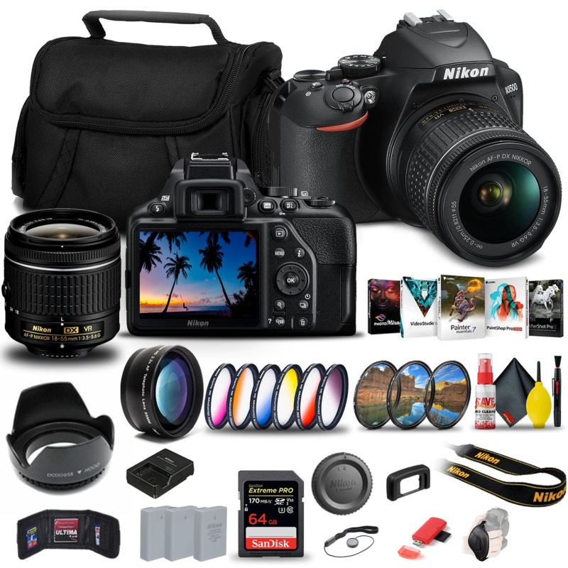 Nikon D3500 DSLR Camera with 18-55mm Lens (1590) + 64GB Extreme Pro Card Supreme Bundle