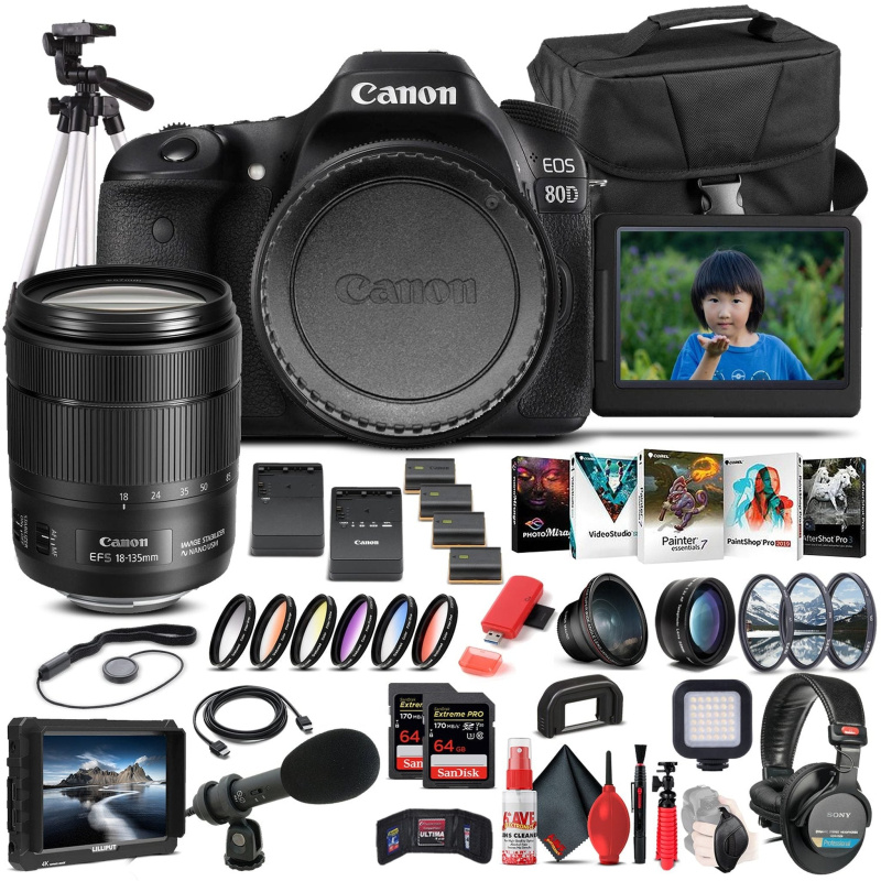 Canon EOS 80D DSLR Camera W/ 18-135mm Lens 1263C006  - Pro Bundle (International Model)
