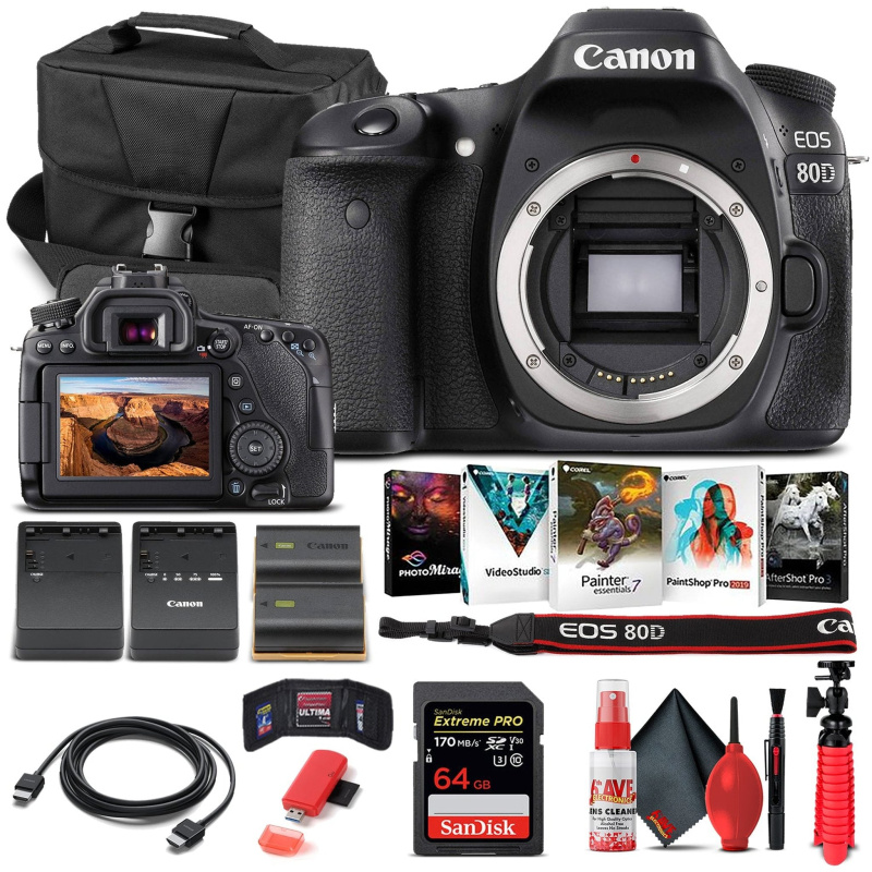 Canon EOS 80D DSLR Camera Body Only 1263C004  - Basic Bundle (International Model)