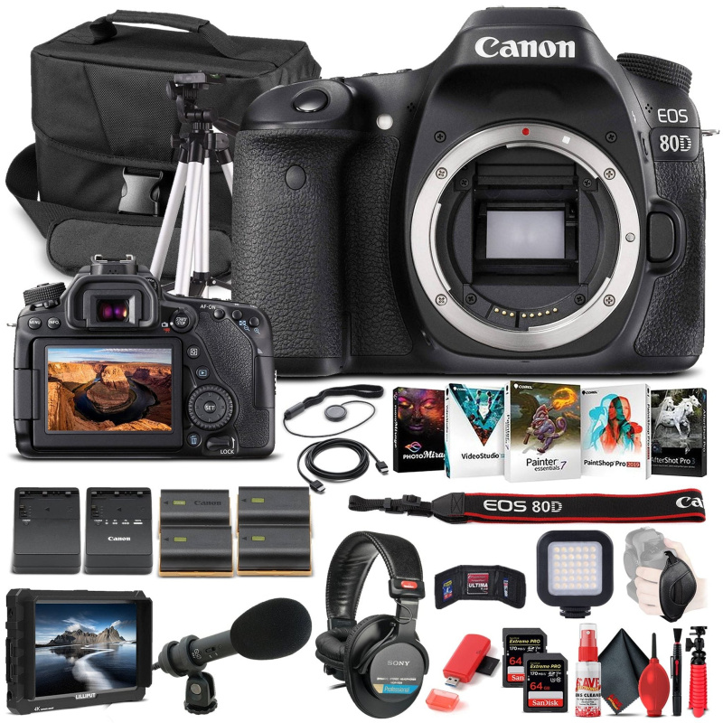 Canon EOS 80D DSLR Camera Body Only 1263C004  - Pro Bundle (International Model)