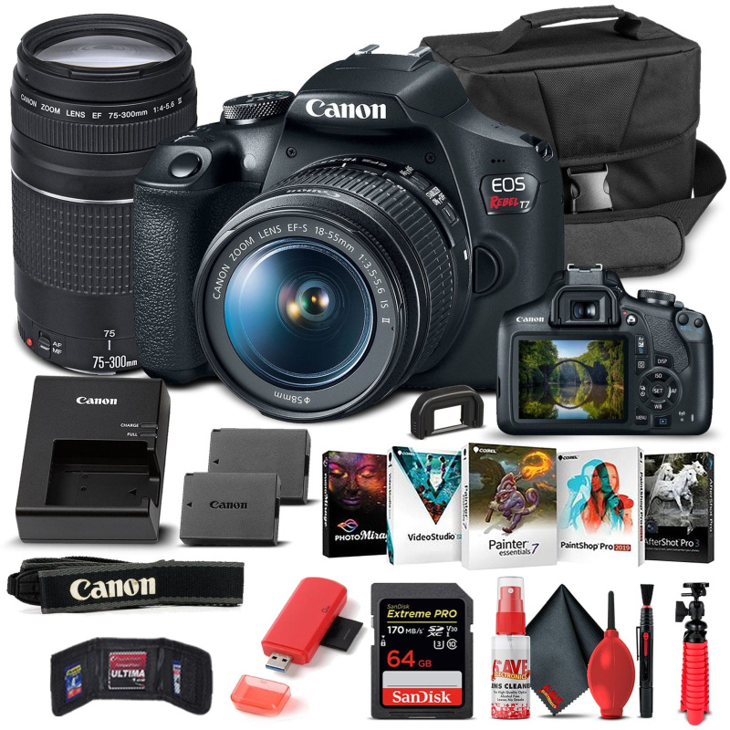 Canon EOS Rebel T7 DSLR Camera W/ 18-55mm and 75-300mm Lenses - Basic Bundle (International Model)