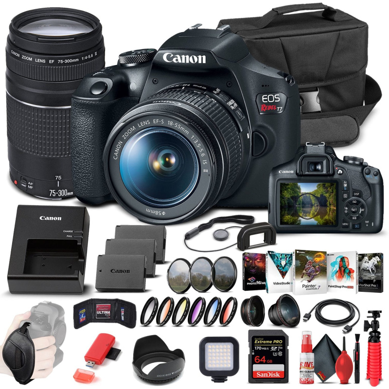 Canon EOS Rebel T7 DSLR Camera W/ 18-55mm and 75-300mm Lenses - Advanced Bundle (International Model)